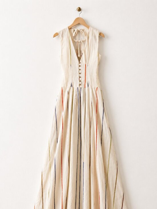 Free People Dresses & Skirts - Free People Ivory Striped High-Low Maxi Dress | Boho Button Front Resort Dress L
